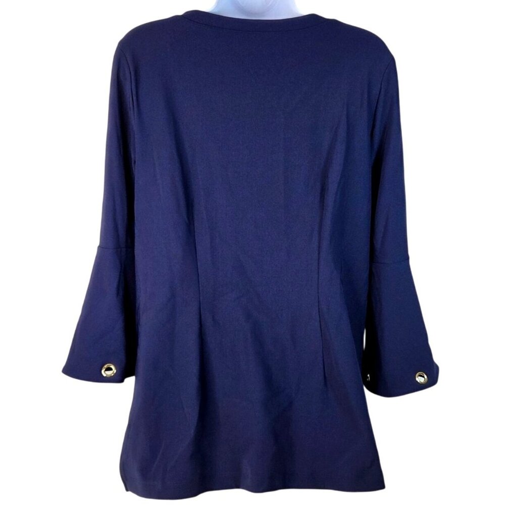 Boston Proper Navy Bell Sleeve Top W/ Gold Eyelet Details Size L - Picture 2 of 7